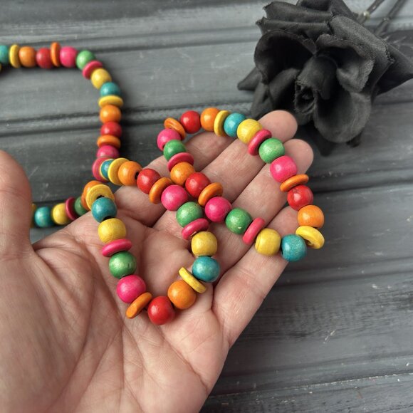 Colourful Wood Necklace + Bracelet Set - Picture 3 of 8